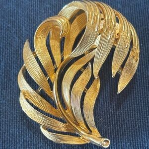Textured Gold Leaf Brooch for Women - Classic Gold Tone